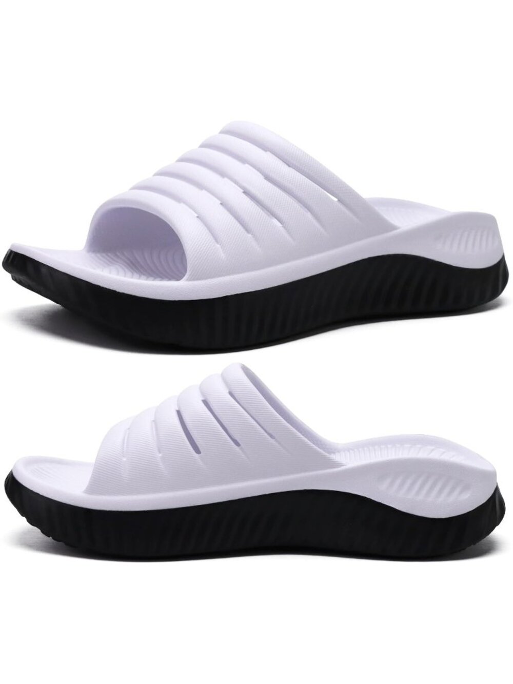 🆕 Women's Black White Sandals With Comfortable Arch Support Sport Slides Casual